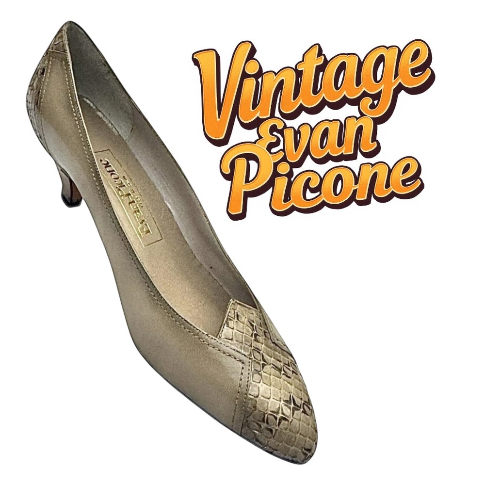 Vintage Evan Picone Women’s Tan Leather Kitten Heels Size 8 Pointed Toe Spain